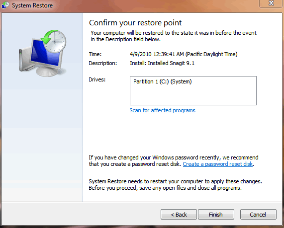 How To Create A New Restore Point In Vista