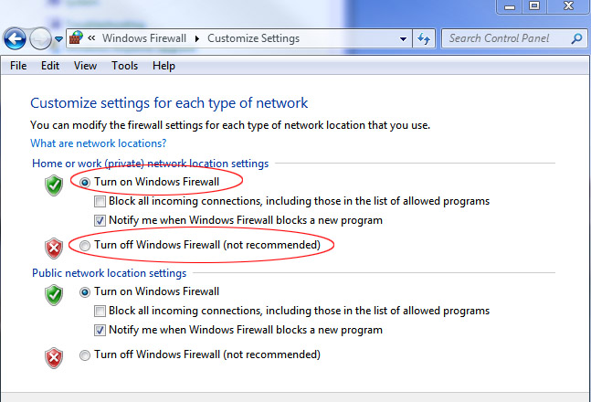 Windows Vista Firewall Setting