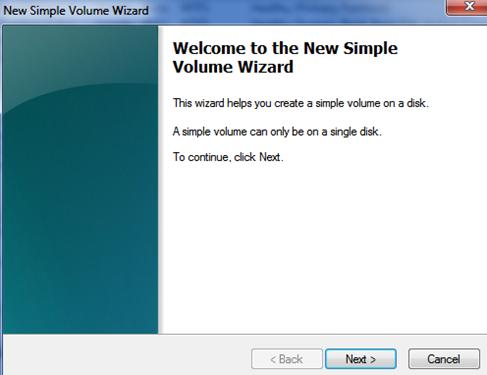 new volume wizard windows 7