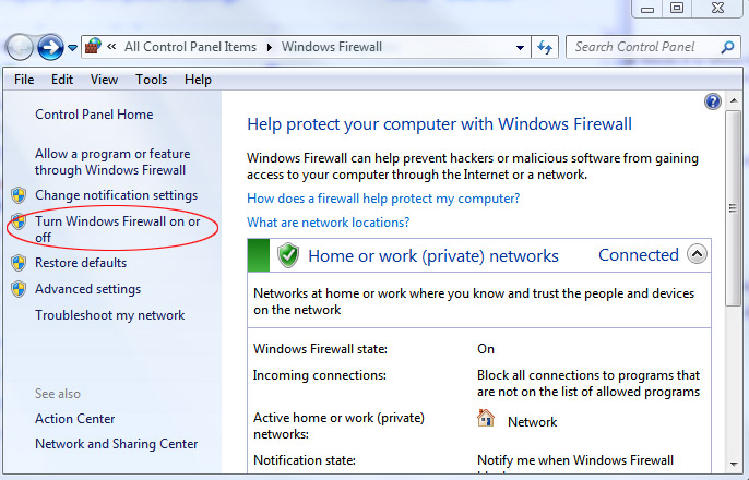 Windows Vista Firewall Turn Off
