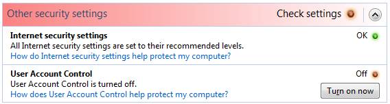 vista security center security settings