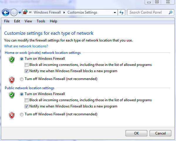 customize windows 7 firewall network settings