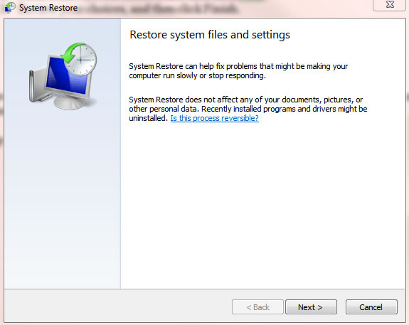 system restore prompt windows 7