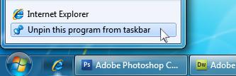 unpin program from start menu windows 7