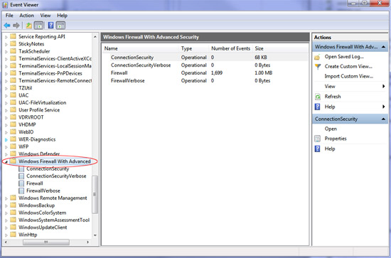 windows 7 firewall event viewer log