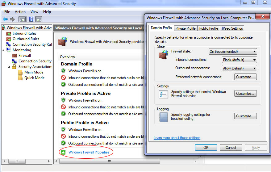windows 7 firewall with advanced security