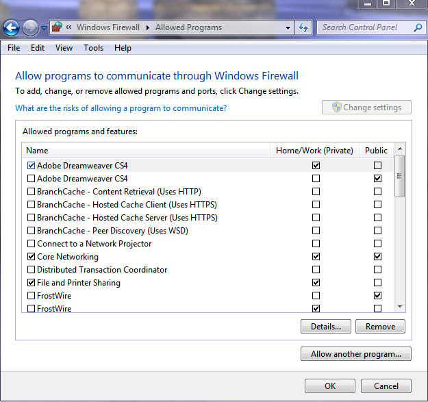 allow program t hrough windows 7 firewall