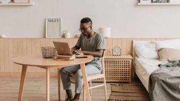 man working from home